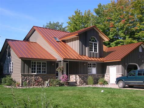 copper metal roof on dark house|metal roof paint colors.